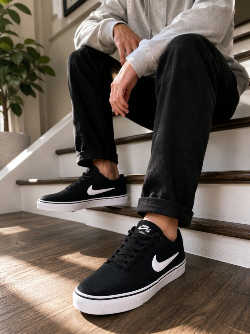 NEW - Nike SB Chron 2 Canvas Black White Skate Shoes - Men's 7 / Women's 8.5